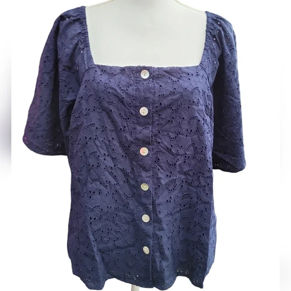 A New Day Tops | Navy Square Neck Button-Up Top | Color: Blue | Size: L - Picture 9 of 9